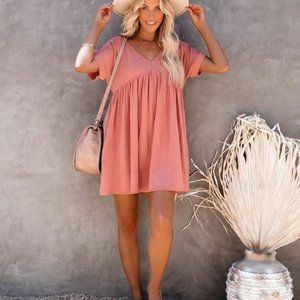OATLAND COTTON POCKETED BABYDOLL DRESS - ROSE